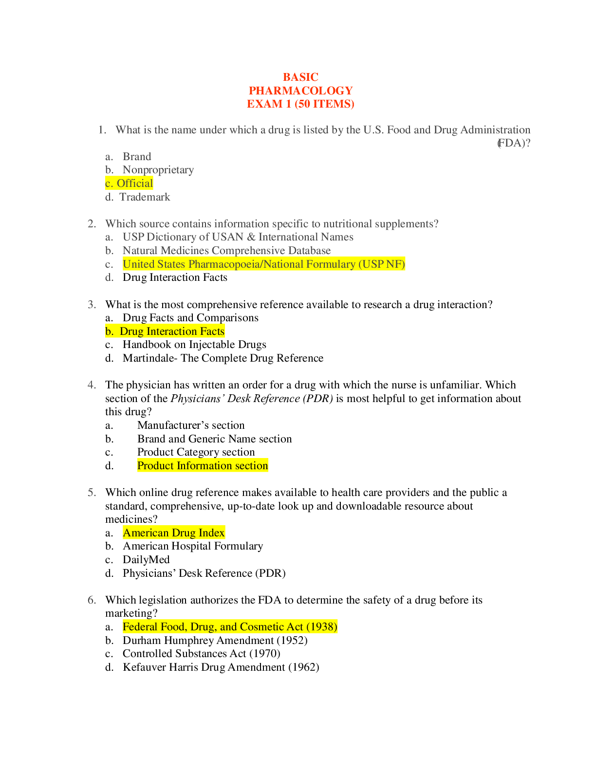 Preview image for BASIC PHARMACOLOGY EXAM 1 QUESTIONS AND ANSWERS